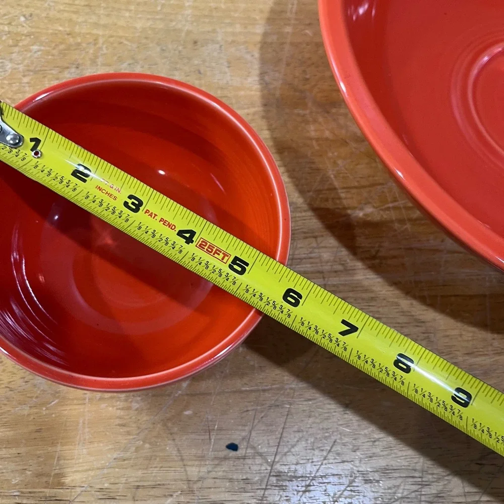 Fiesta Poppy Orange Chip and Dip Bowl Set HLC USA Mid Century Modern Serving 2pc